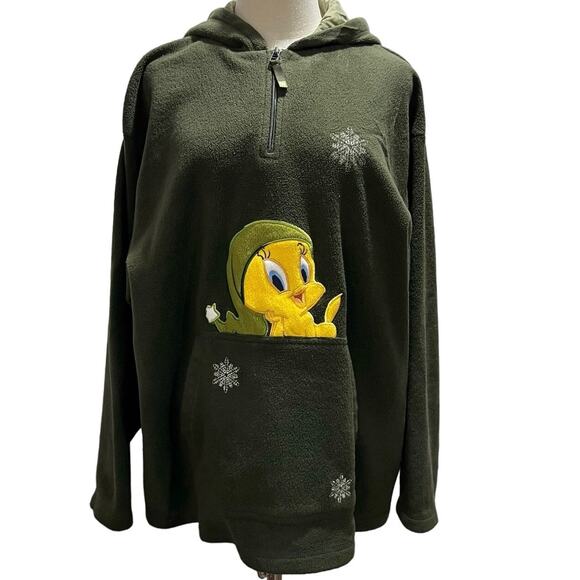 Vintage Warner Bros 2001 Looney Tunes Tweety Bird Quarter Zip Pullover Hoodie XL - Picture 1 of 11